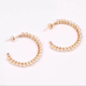 MARTINA - Large circle genuine pearl hoop earrings